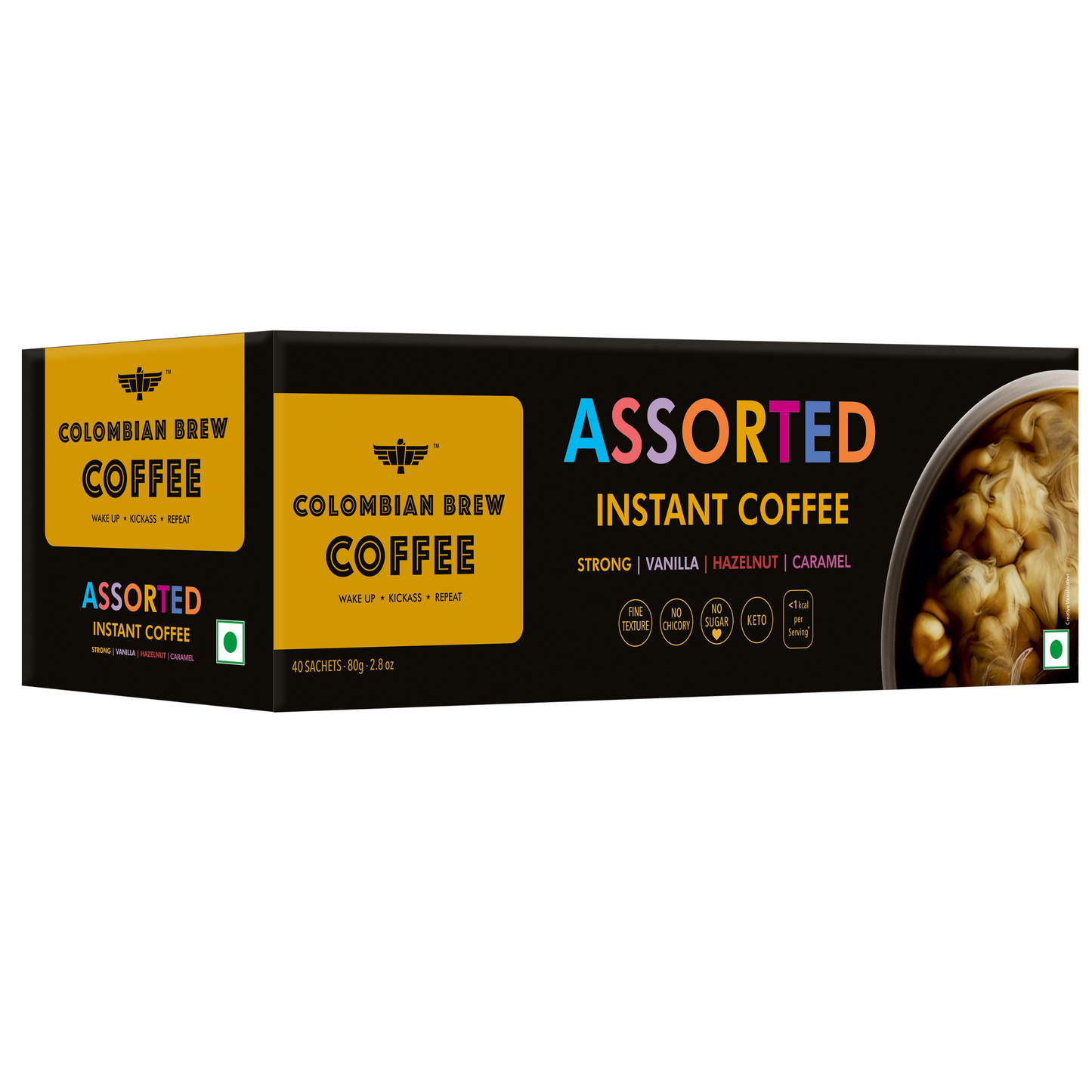 Assorted Instant Coffee Powder Box (Strong, Vanilla, Hazelnut, Caramel) 80gm 