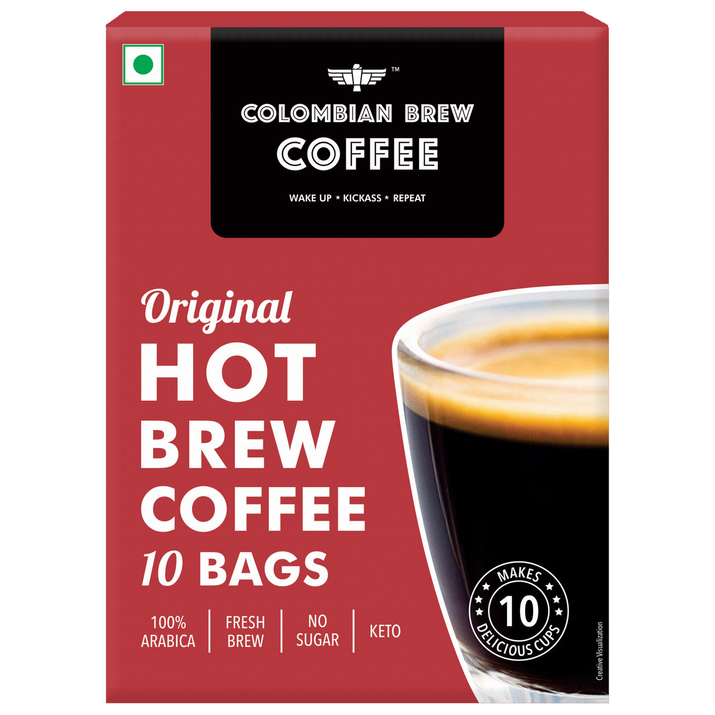 Colombain Brew Coffee Arabica Original Hot Brew 10 Bags, 10 Cups