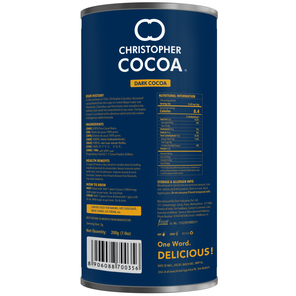 Dark Cocoa Powder, Unsweetened, 200g (Bake, Cake, Hot Chocolate, Drinking Shakes)