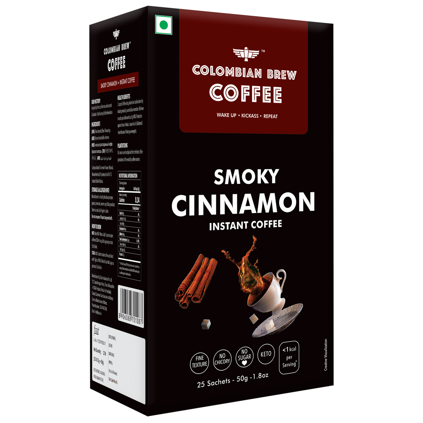 Smoky Cinnamon Instant Coffee Powder, No Sugar Vegan, 50g