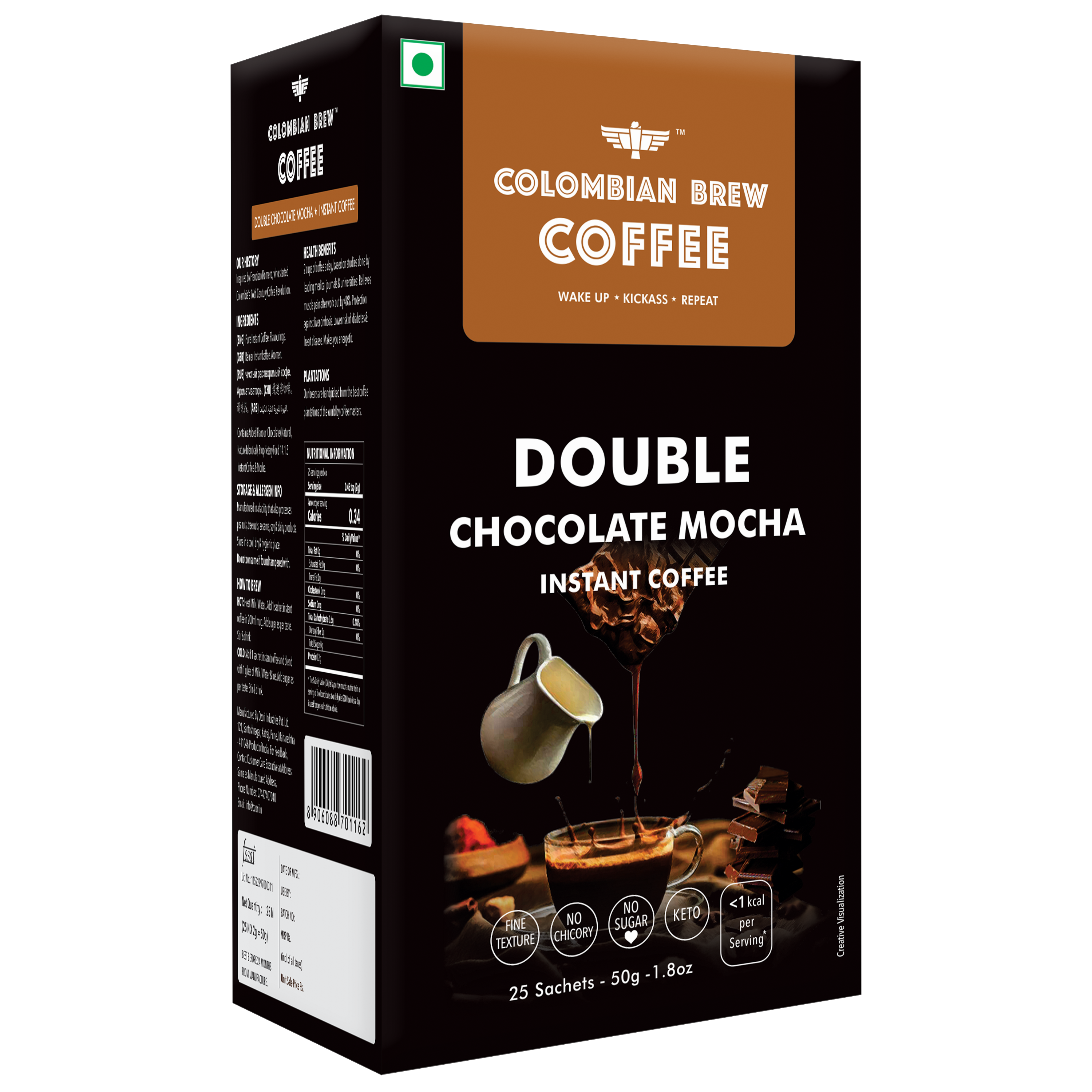 Colombian Brew Double Chocolate Mocha Instant Coffee, No Sugar