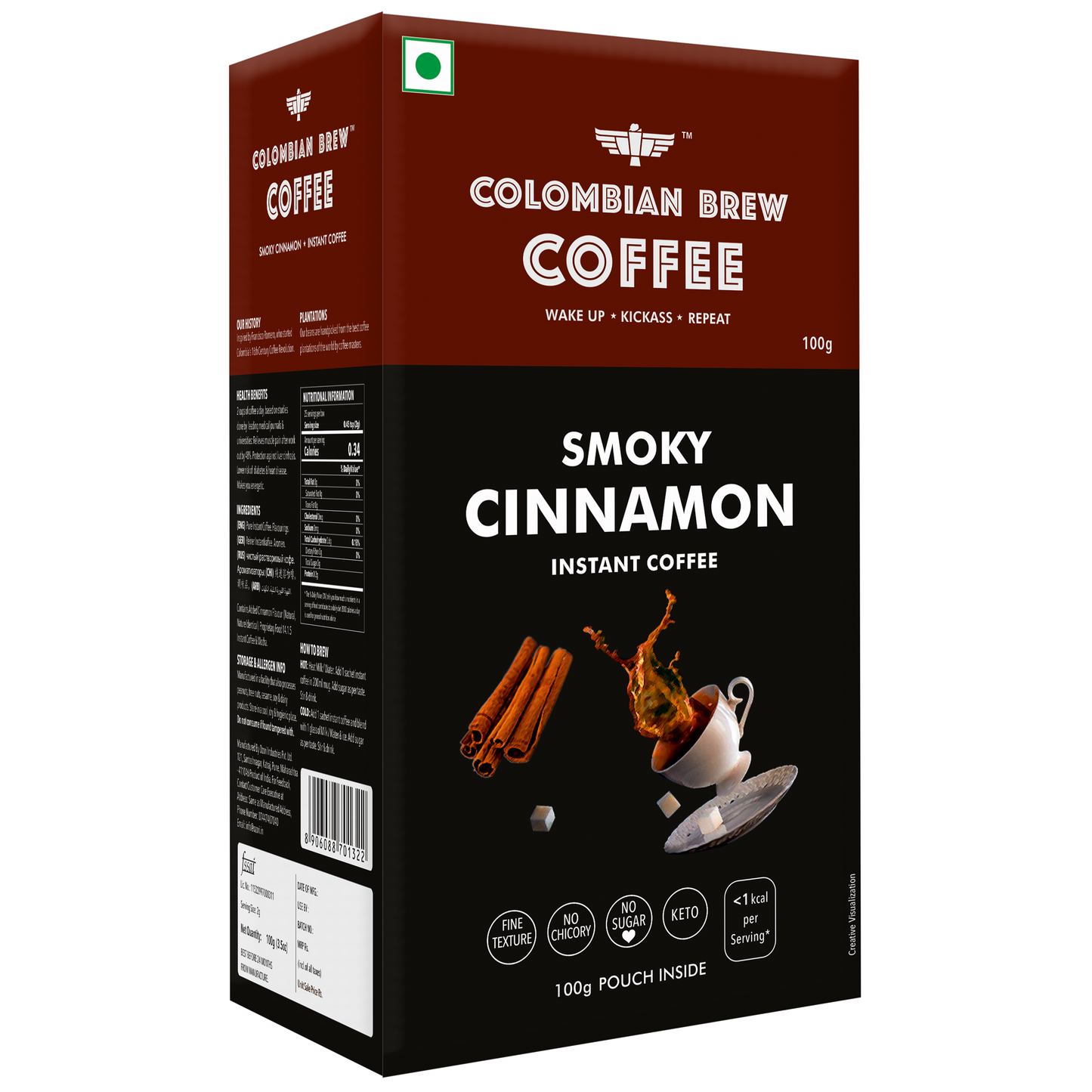 Smoky Cinnamon Instant Coffee Powder, No Sugar Vegan, 100g