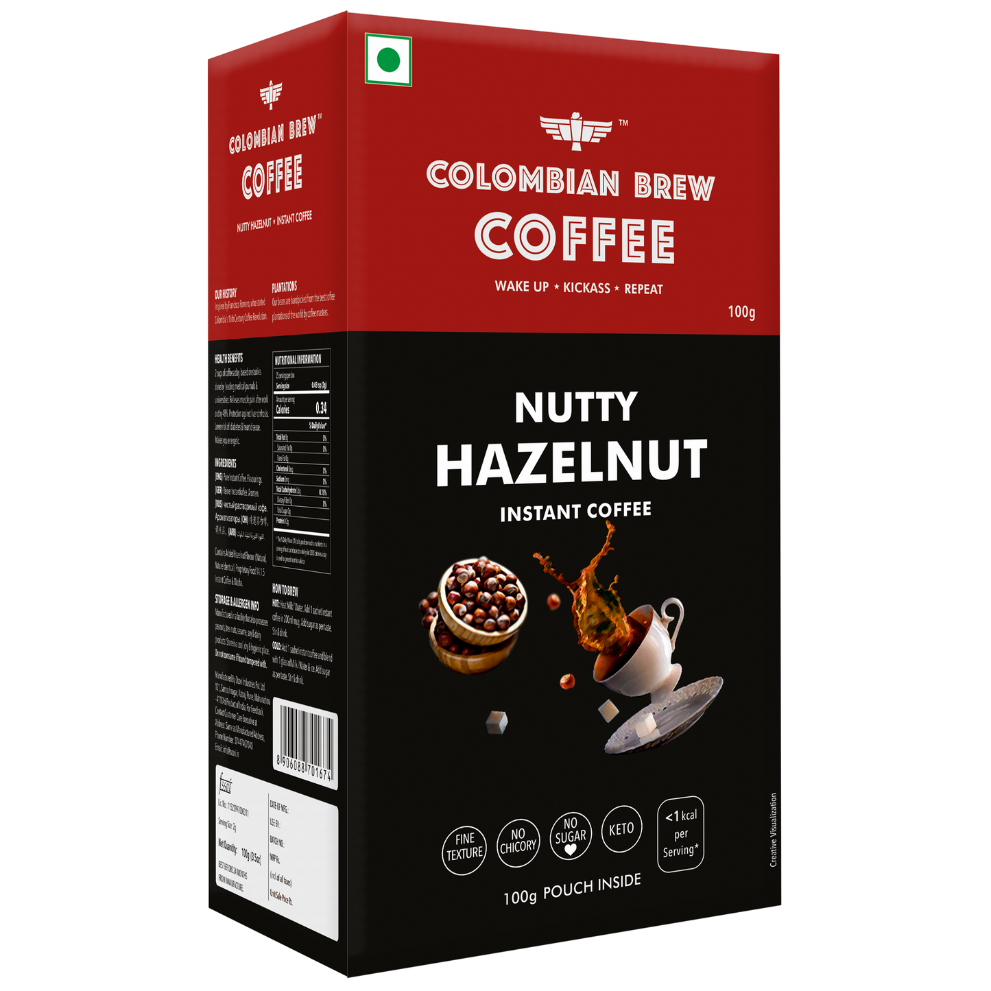 Hazelnut Instant Coffee Powder, No Sugar Vegan, 100g