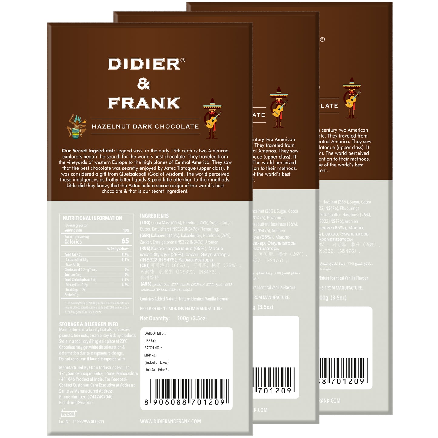 Crunchy Hazelnut Dark Chocolate 100g, Pack of 3 (Gift Pack)