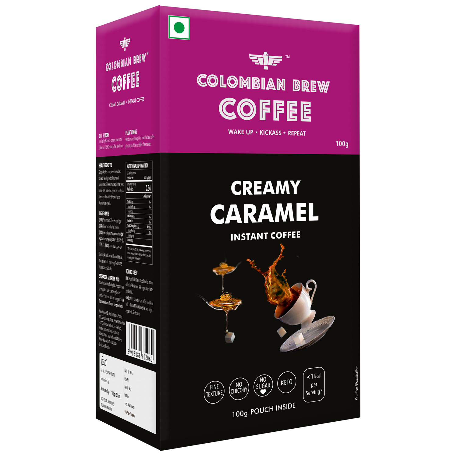 Creamy Caramel Instant Coffee Powder, No Sugar Vegan, 100g 