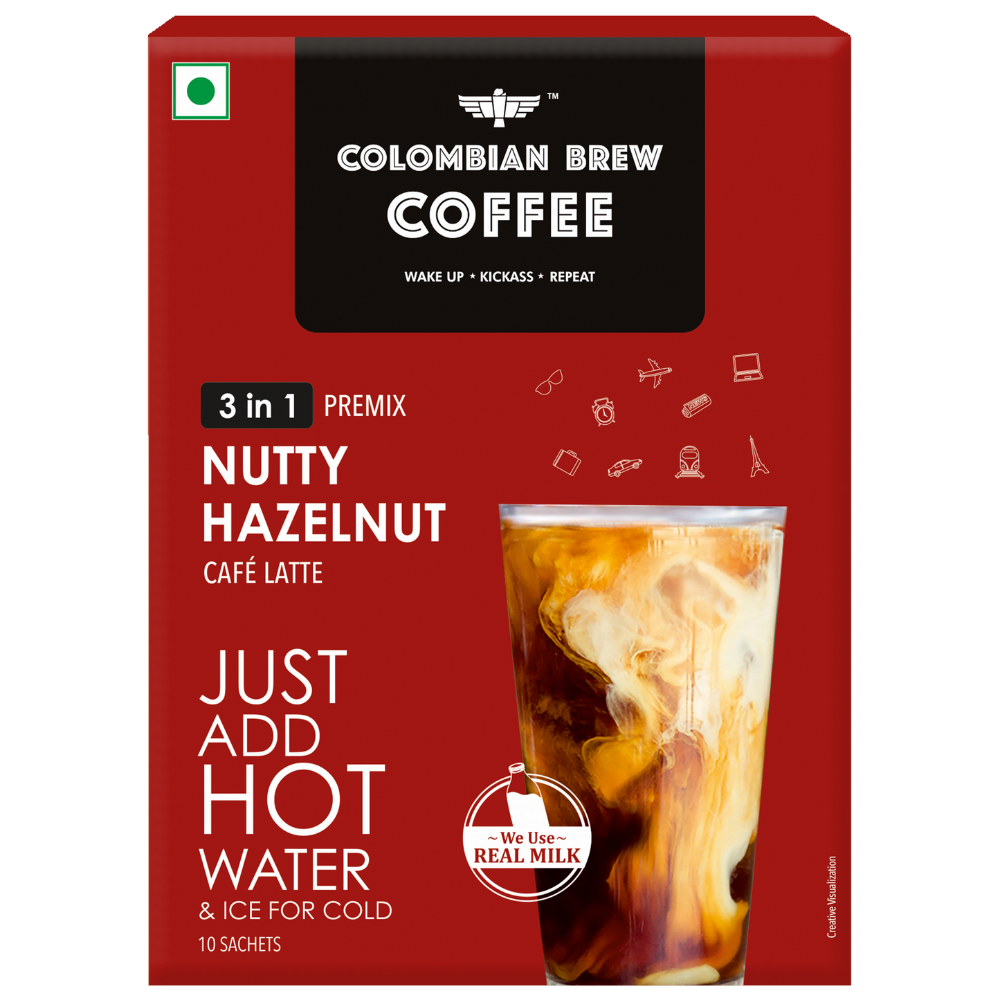 Hazelnut Café Latte, Instant Coffee Powder Premix (3 in 1), 10 Sachets Box 