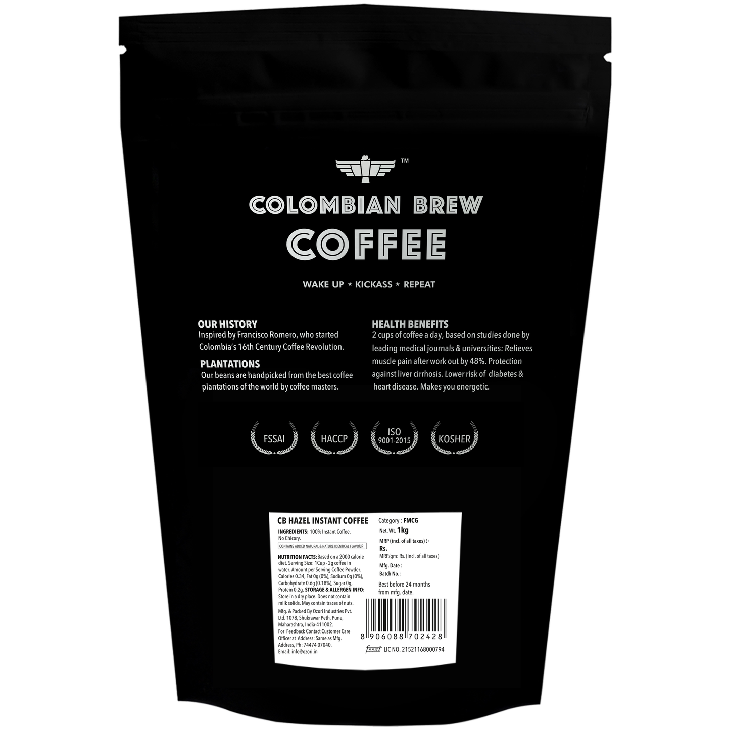Hazelnut Instant Coffee Powder, No Sugar Vegan, 1kg Hotel Pack