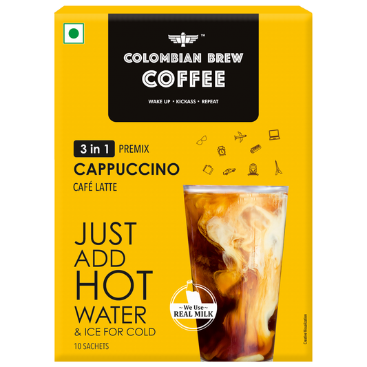 3 in 1 Cappuccino Café Latte, Instant Coffee Powder Premix, 10 Sachets Box