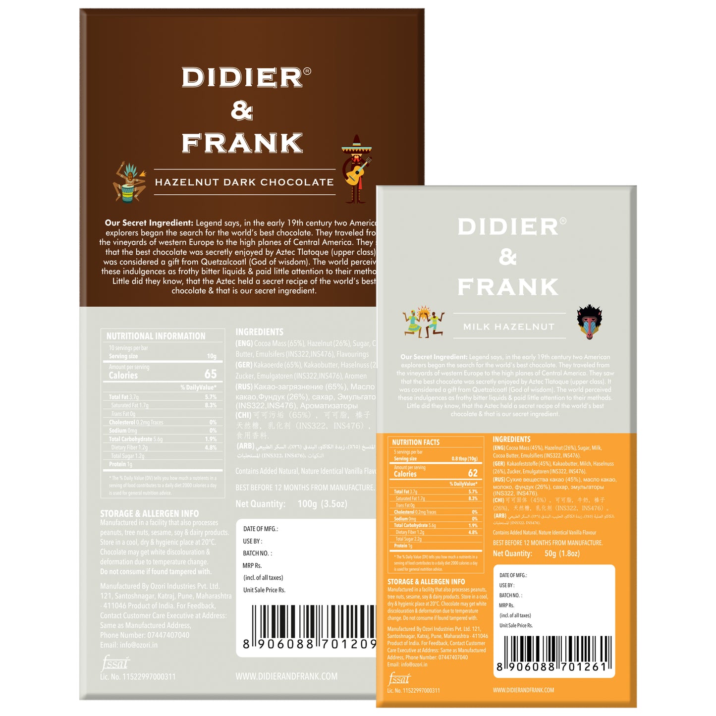 Crunchy Hazelnut Dark Chocolate 100g & Crunchy Hazelnut Milk Chocolate 50g