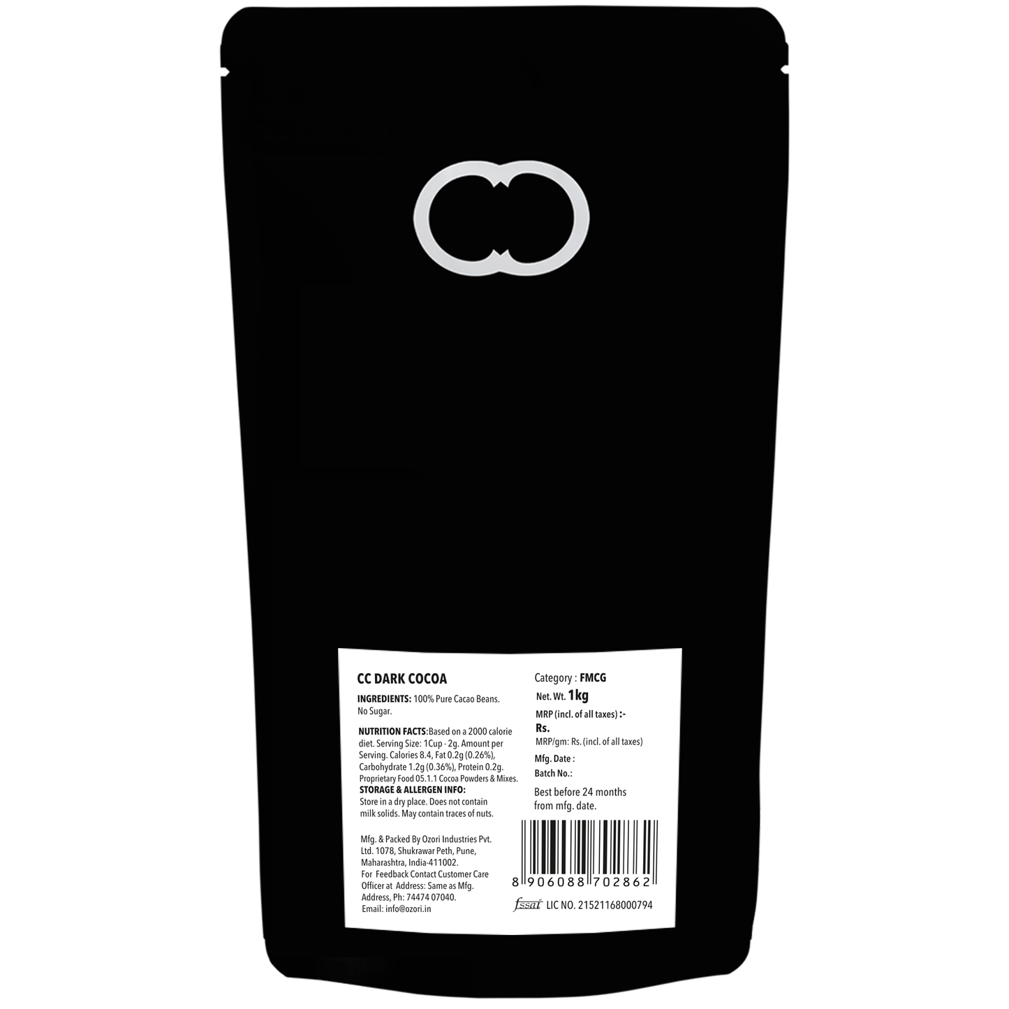 Dark Cocoa Powder, Unsweetened, 1Kg (Bake, Cake, Hot Chocolate, Drinking Shakes)
