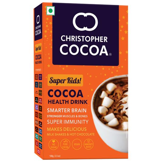 Super Kids Cocoa Powder Health and Nutrition Drink, No Sugar Vegan, 100g (For Kids and Adults)
