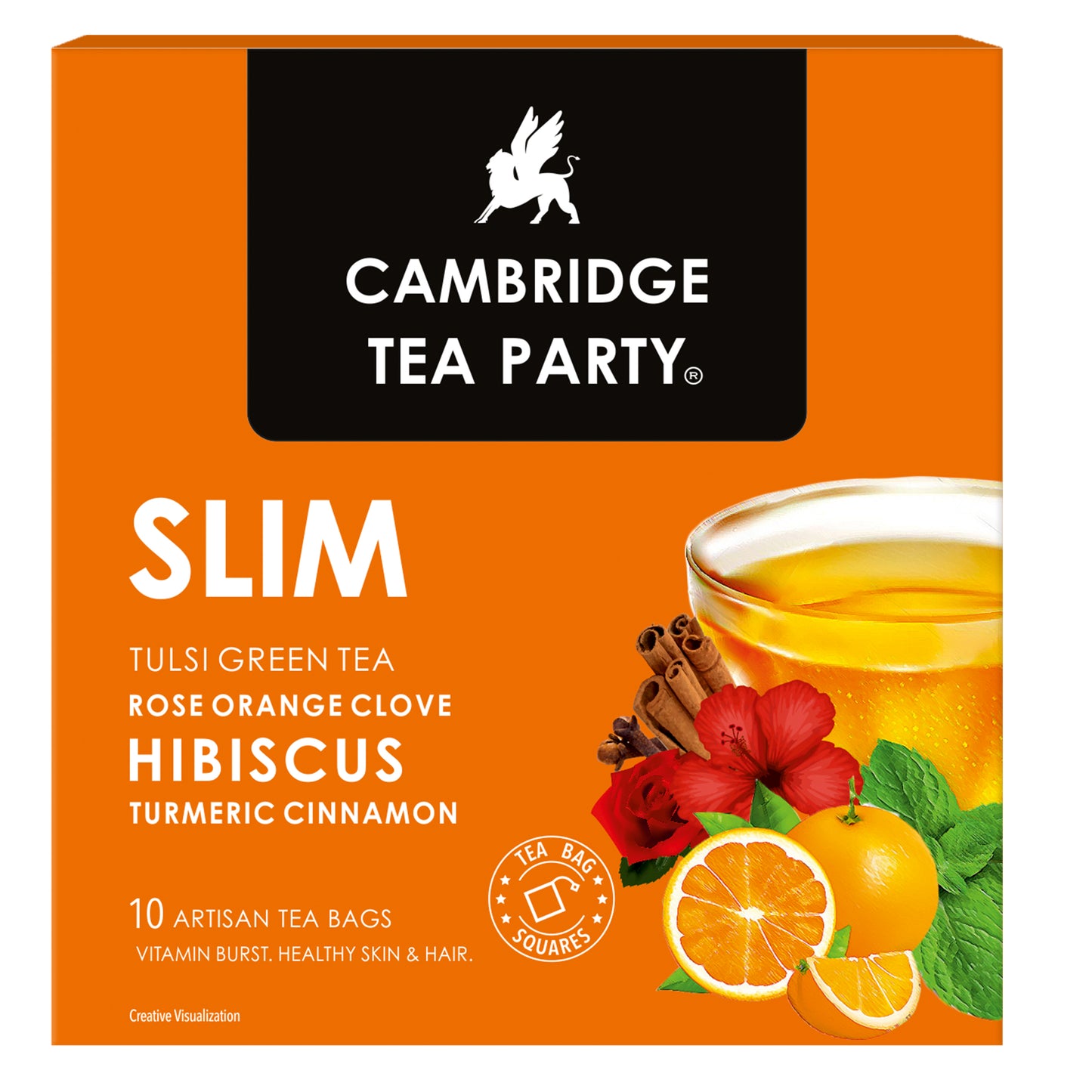 Slim, Hibiscus Clove Orange Rose Turmeric Cinnamon Tulsi Green Tea, 10 Tea Bags 