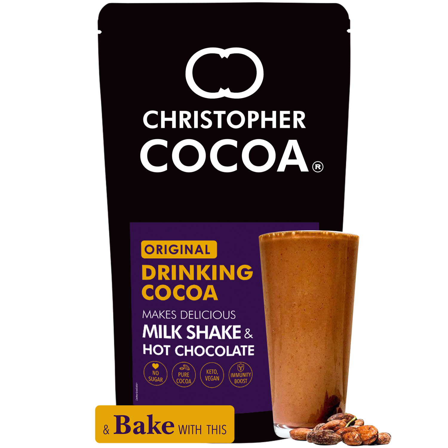 Christopher Cocoa, Drinking Chocolate Cocoa Powder, Dark No Sugar, 1kg 