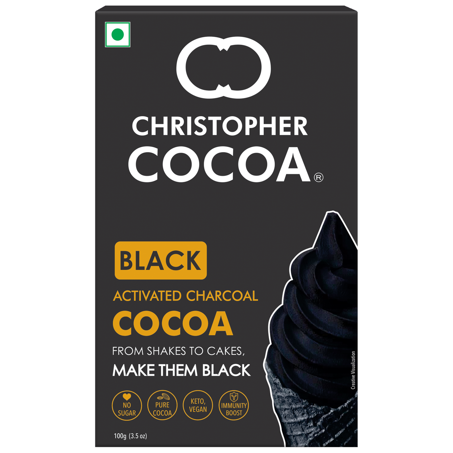 Activated Charcoal Dark Cocoa Powder, Black, Unsweetened, 100g (Bake, Cake, Hot Chocolate, Drinking Shakes) 