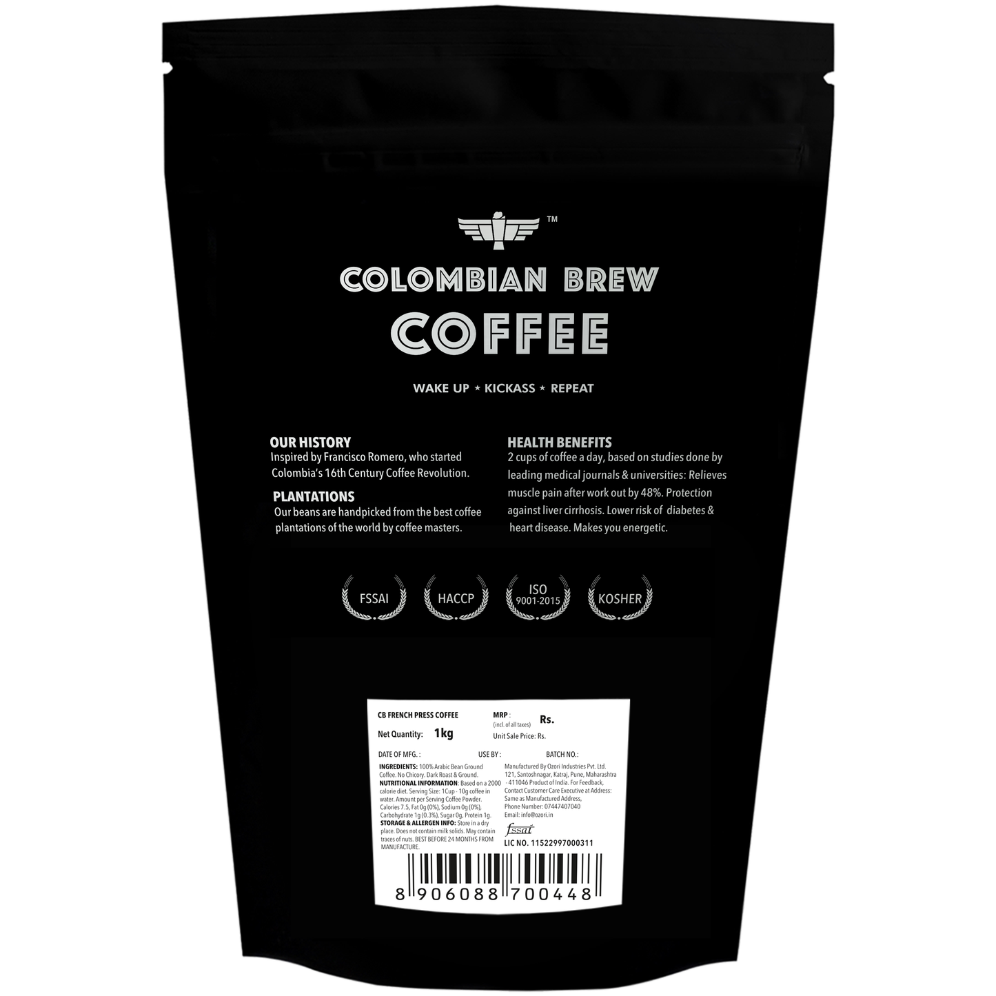 Colombian Brew French Press Coffee Powder, Arabica Roast & Ground, 1kg (Make Hot or Cold Brew) 