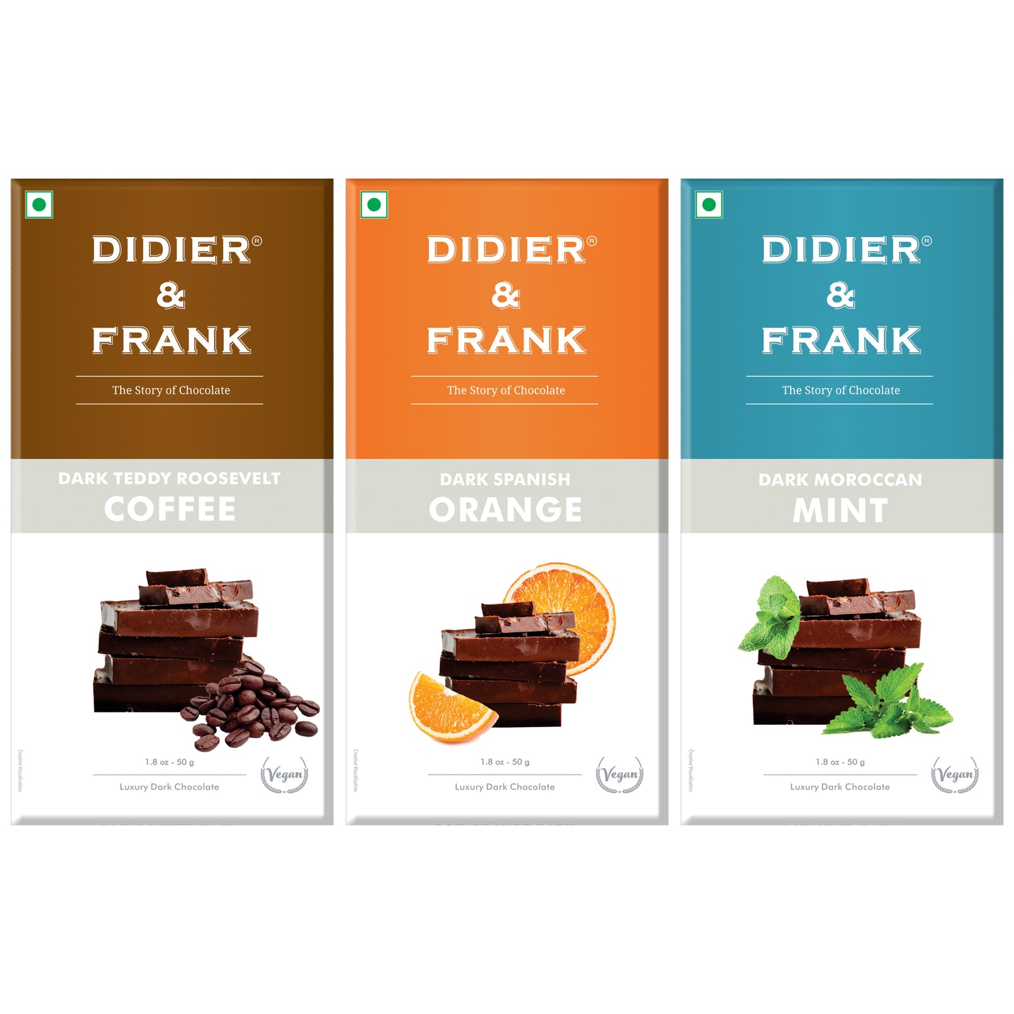 Didier & Frank Chocolate Coffee Dark 50g, Orange Dark 50g, Mint Dark 50g Pack of 3 (Chocolate Gift Pack) 