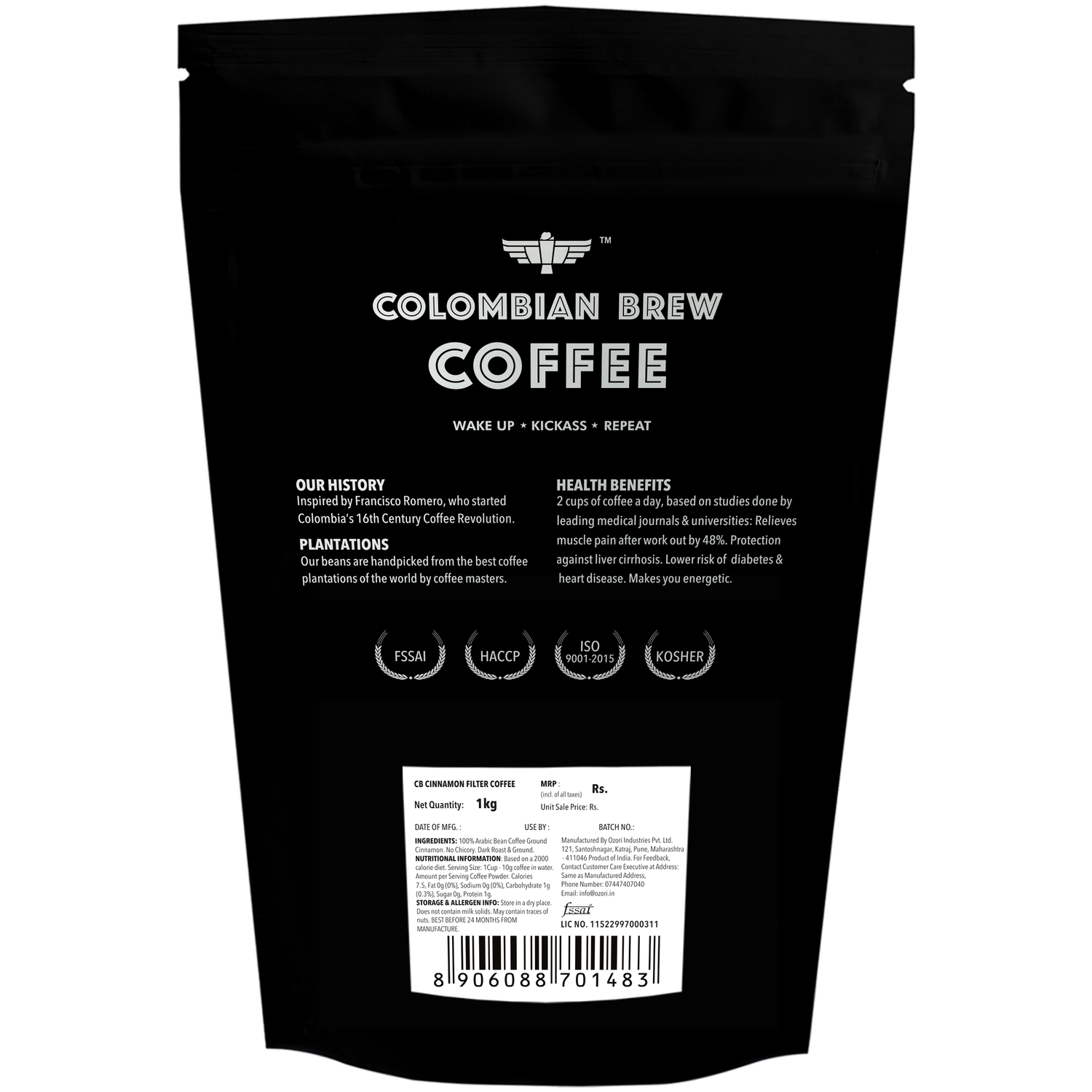 Colombian Brew Cinnamon Filter Coffee Powder, Arabica Roast & Ground, 1kg 