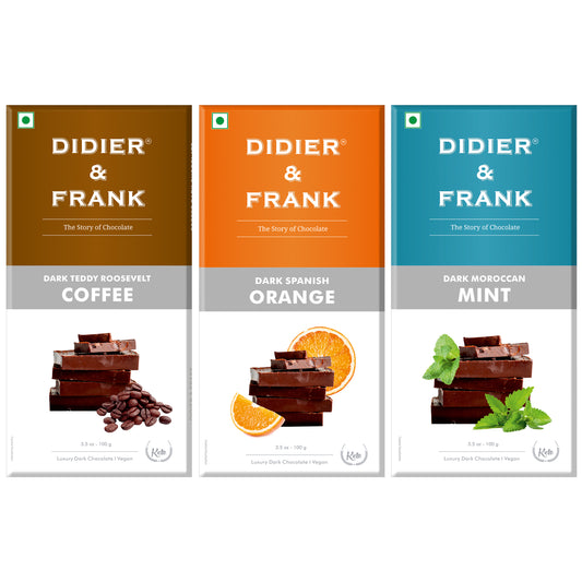 Coffee Dark 100g, Orange Dark 100g, Mint Dark 100g, Pack of 3 (Chocolate Gift Pack) 