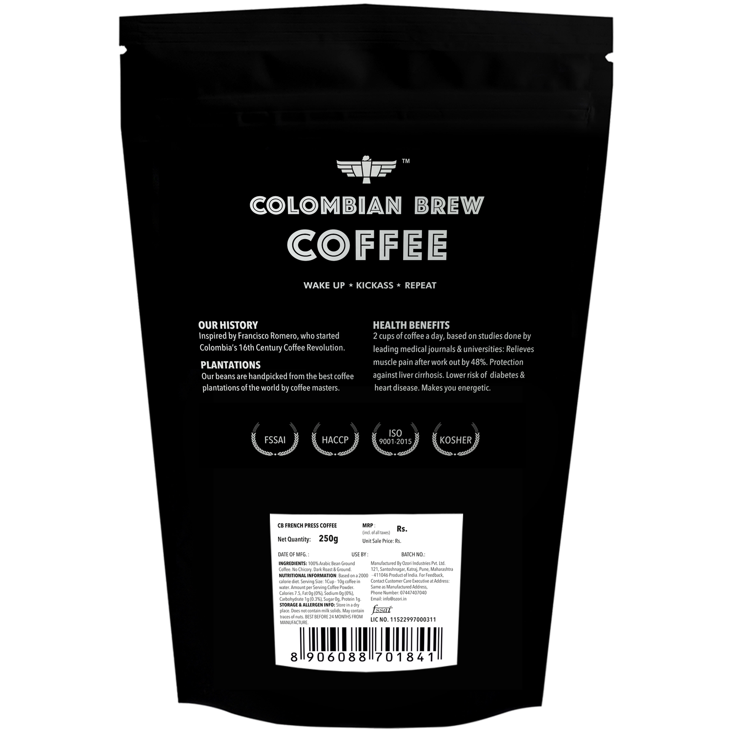 Arabica French Press Coffee Powder, Dark Roast Strong, 250g (Make Hot or Cold Brew) 