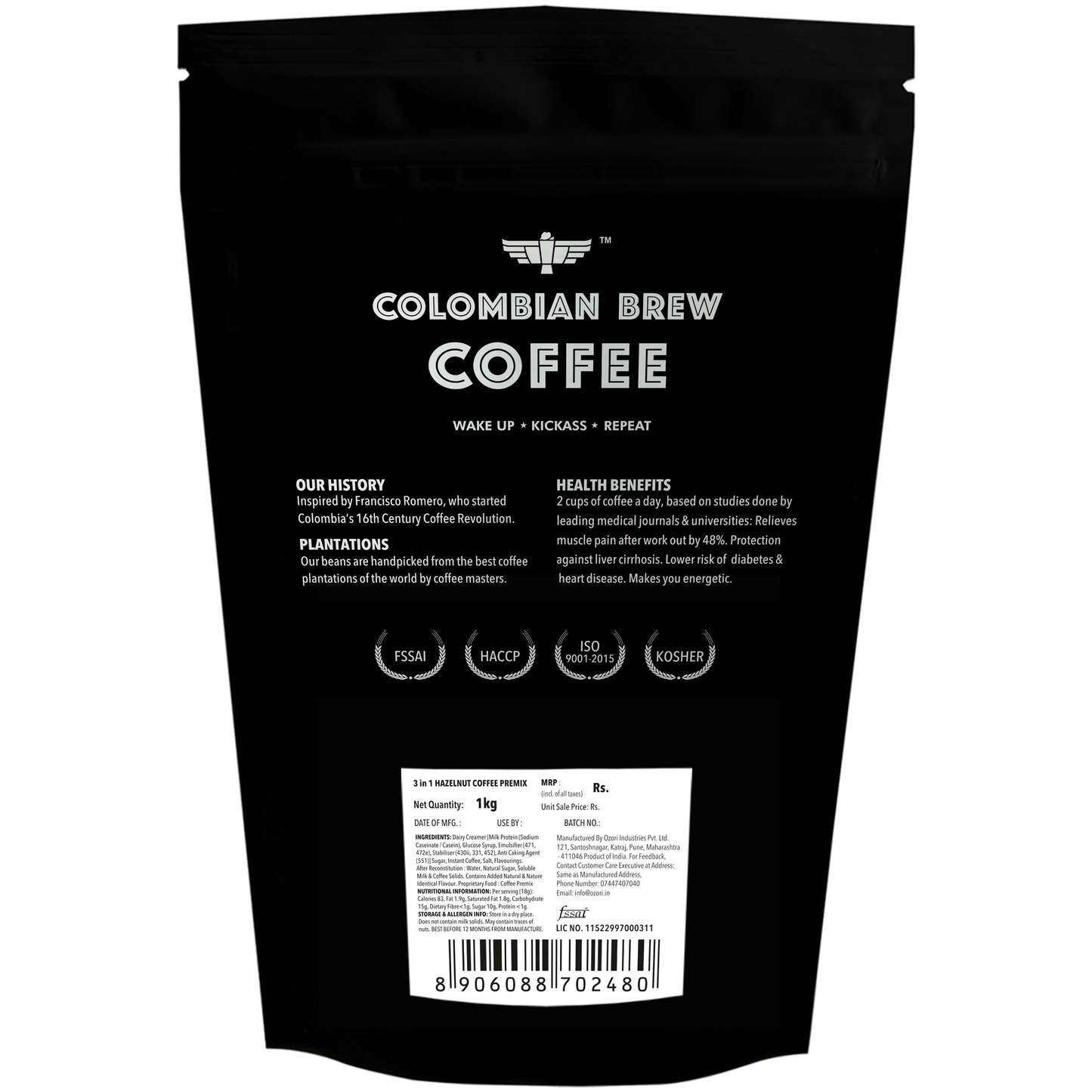 Colombian Brew Hazelnut Café Latte, Instant Coffee Powder Pre-mix (3 in 1) 1kg 