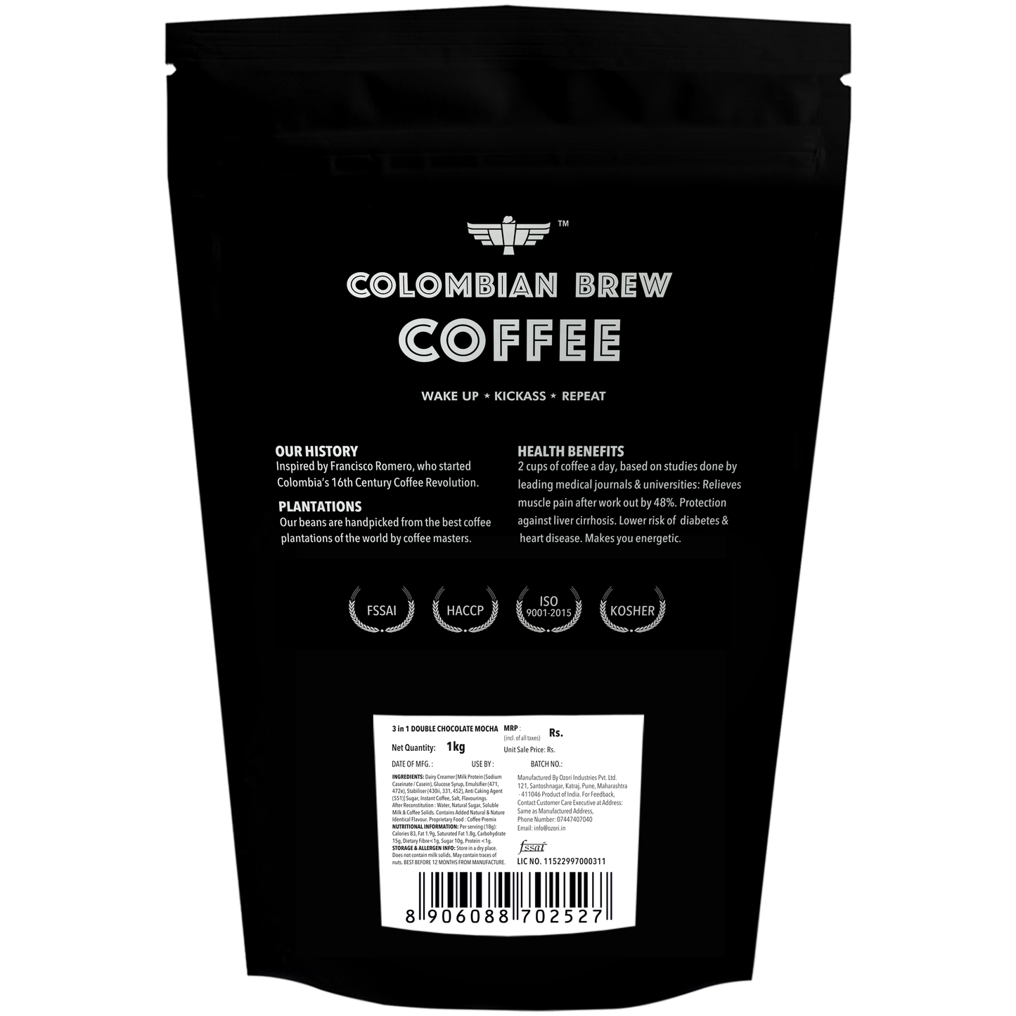 Colombian Brew Double Chocolate Mocha Café Latte, Instant Coffee Powder Pre-mix (3 in 1) 1kg 