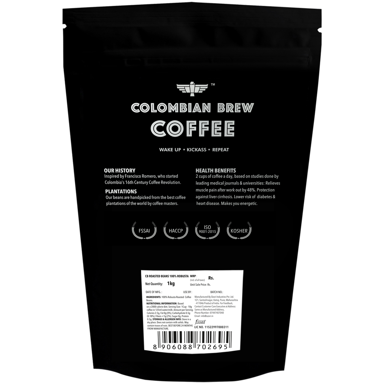 100% Robusta Roasted Coffee Beans 1kg 
