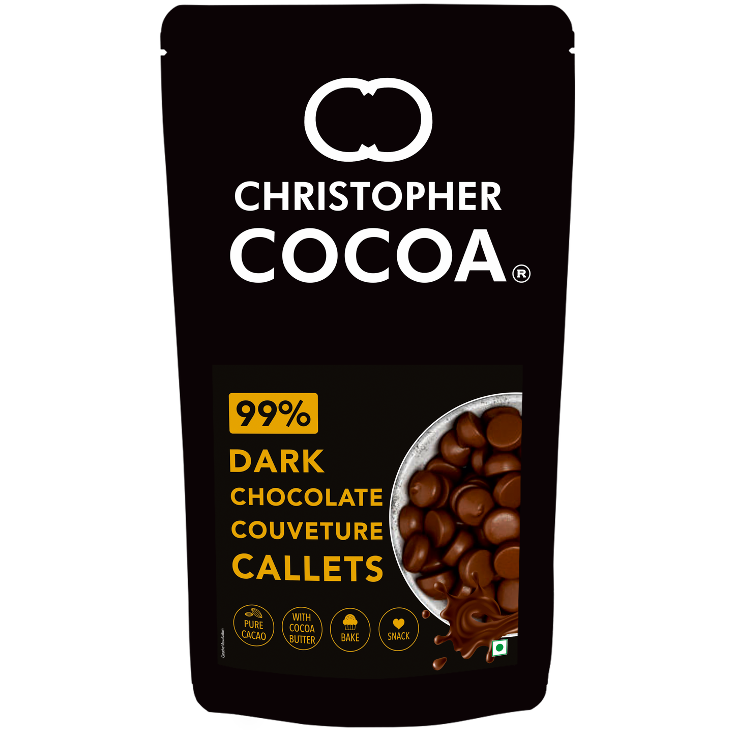 Christopher Cocoa 99% Pure Dark Chocolate Couverture Callets 1Kg (Chocolate Chips, Buttons, Snack, Bake, Cake, Hot Chocolate) 