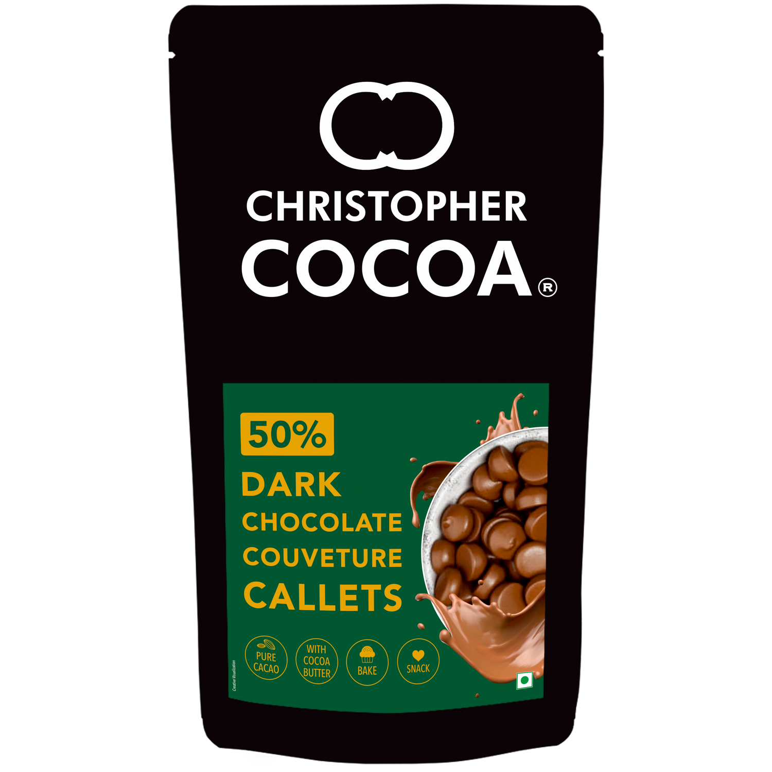 Christopher Cocoa 50% Pure Dark Chocolate Couverture Callets 1Kg (Chocolate Chips, Buttons, Snack, Bake, Cake, Hot Chocolate) 