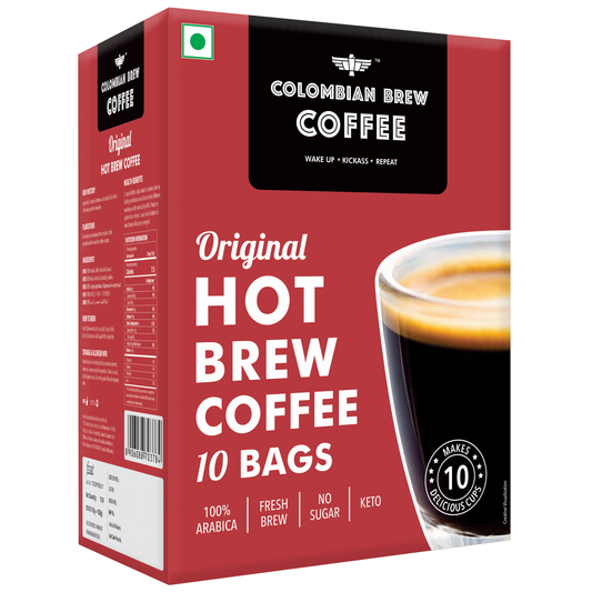 Colombain Brew Coffee Arabica Original Hot Brew 10 Bags, 10 Cups 