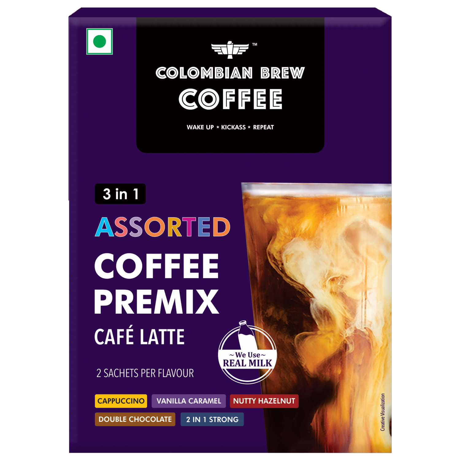 Colombian Brew 3 in 1 Assorted Instant Coffee Premix  Cappuccino, Nutty Hazelnut, Vanilla Caramel, Double Choco Mocha,2 in 1 Strong, 2 Sachet per flavour 