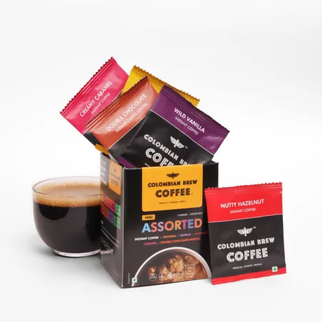 Colombian Brew Mini Assorted Instant Coffee (Original, Hazelnut, Vanilla, Caramel, Mocha) 10 Sachets