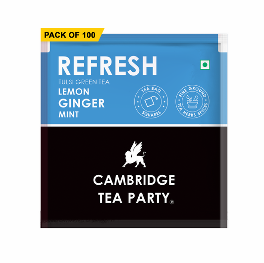 Cambridge Tea Party Refresh 100 Tea Bags, Lemon Ginger Mint Tulsi Green Tea, Bulk Pack 