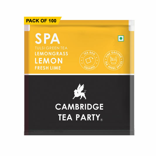Cambridge Tea Party Spa 100 Tea Bags, Lemon Lime Lemongrass Tulsi Green Tea, Bulk Pack 
