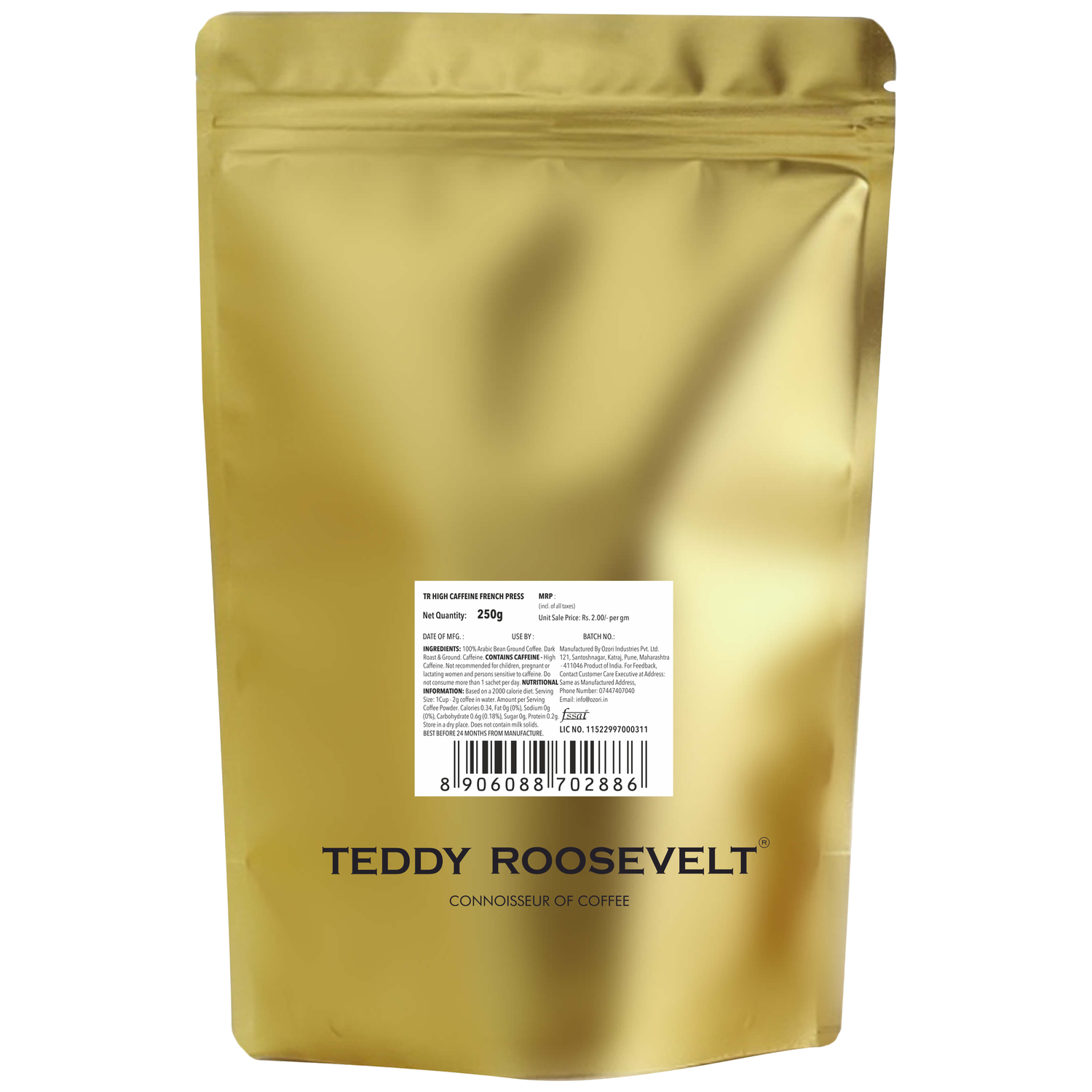 High Caffeine Espresso Filter Coffee Powder, Arabica Dark Roast Fine Ground, 250g 