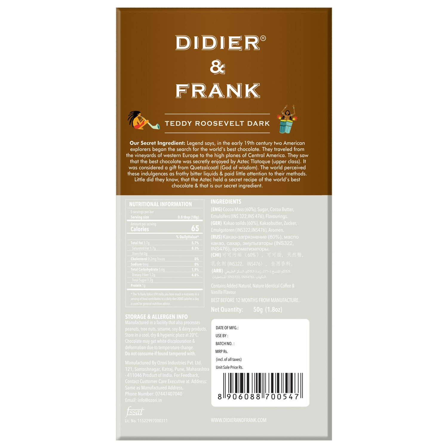 Teddy Roosevelt Coffee Dark Chocolate, 50g 
