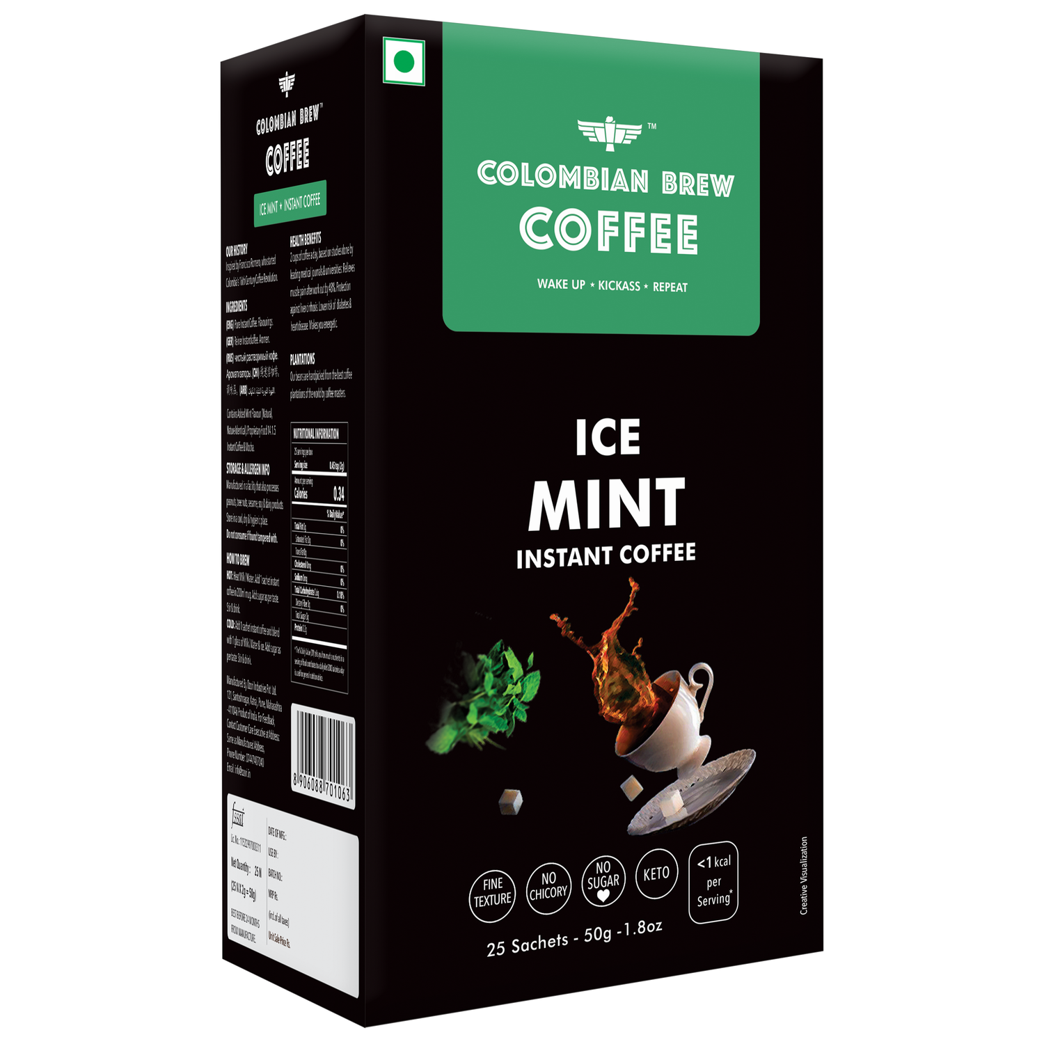Ice Mint Instant Coffee Powder, No Sugar Vegan, 50g 