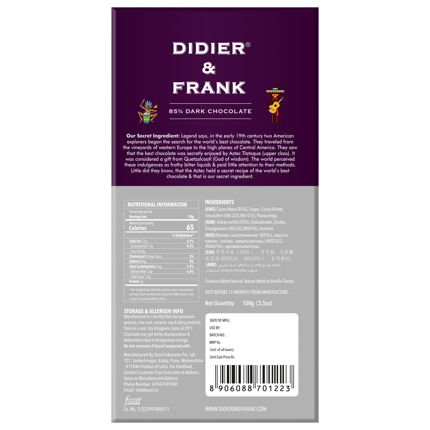 Wicked 85% Dark Chocolate, 100g 