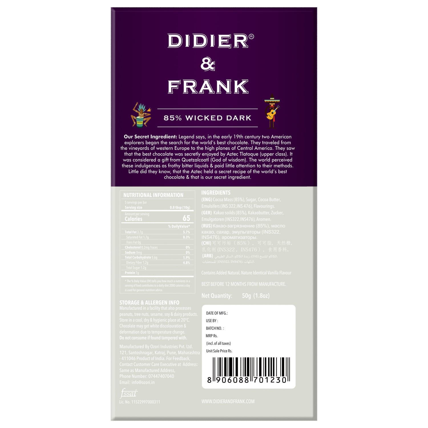 Wicked 85% Dark Chocolate, 50g 