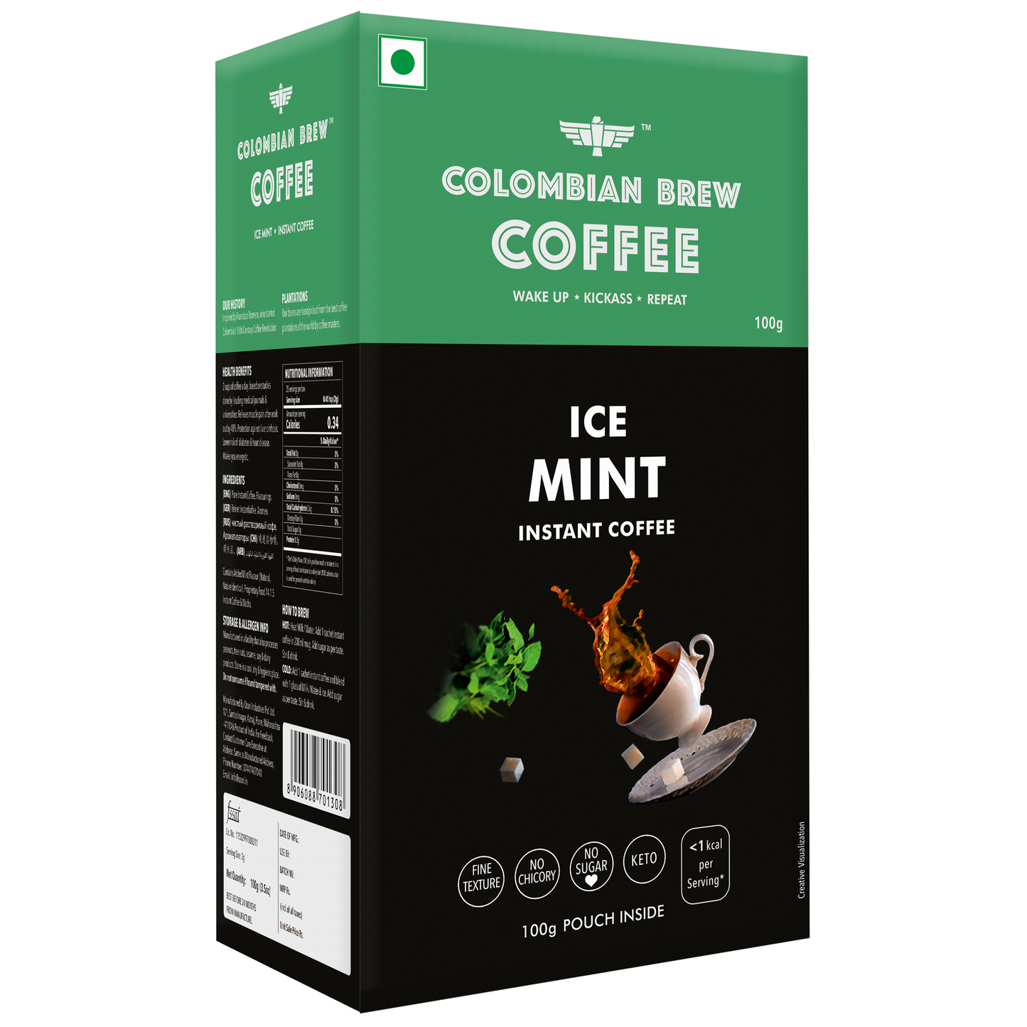 Ice Mint Instant Coffee Powder, No Sugar Vegan, 100g 
