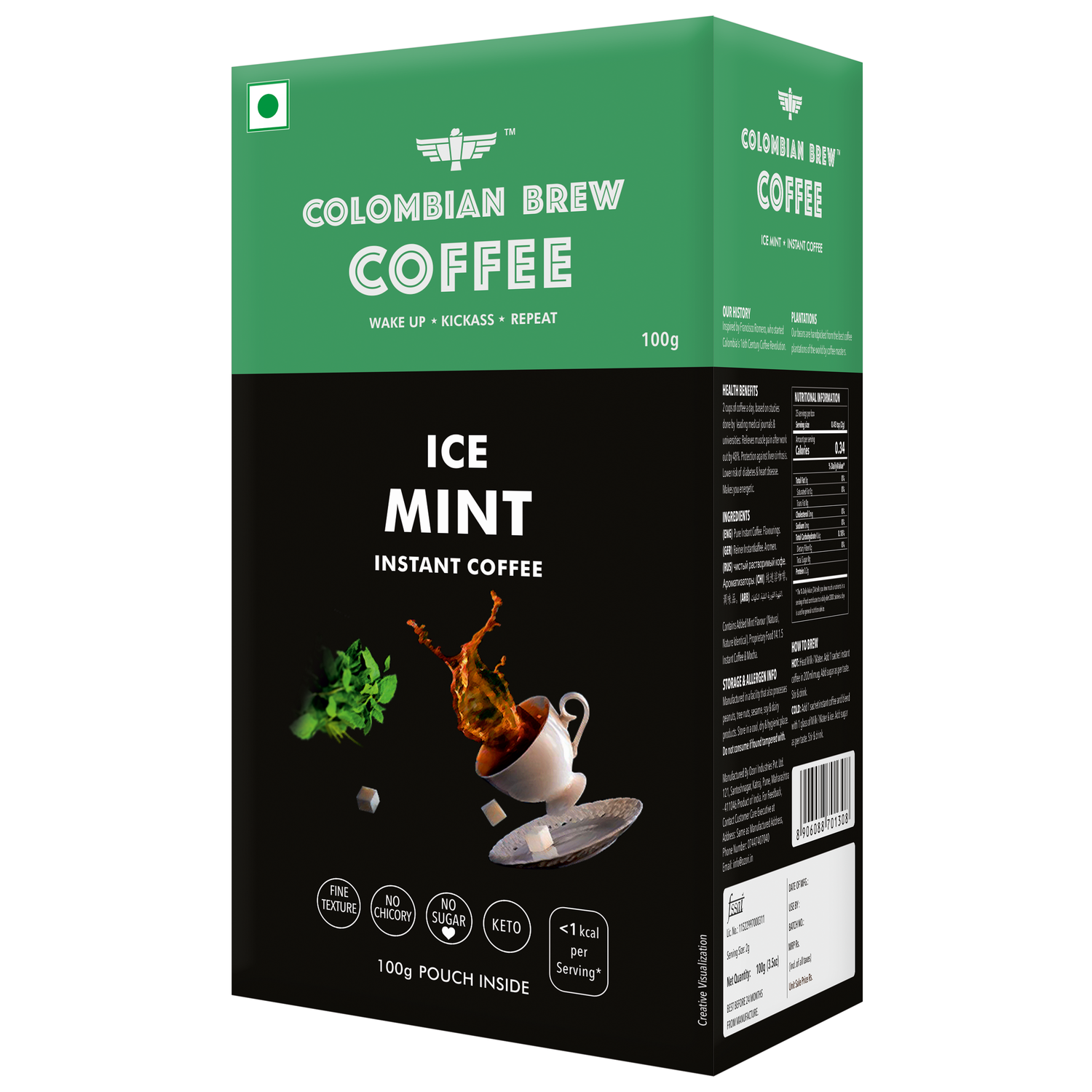 Ice Mint Instant Coffee Powder, No Sugar Vegan, 100g 