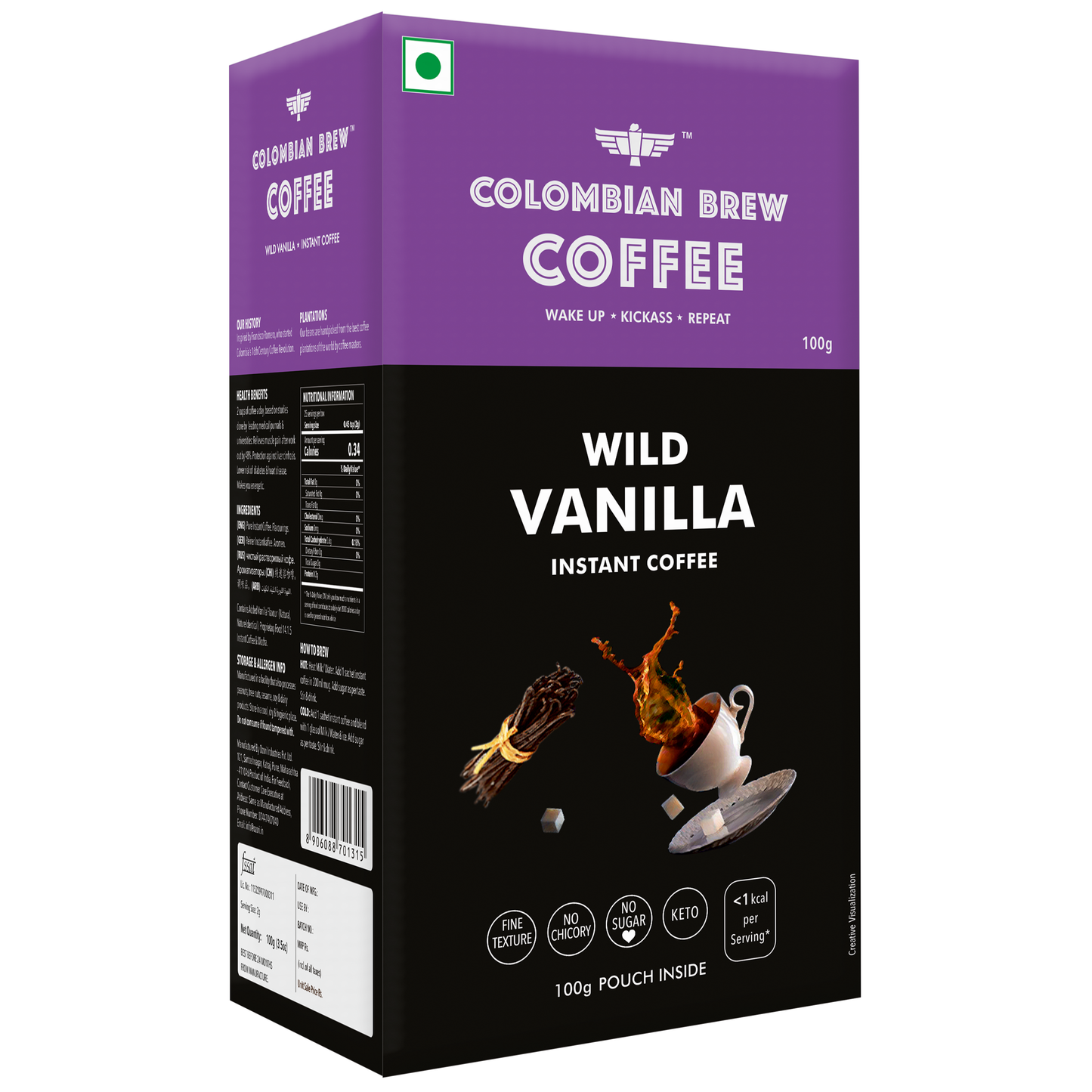 Vanilla Instant Coffee Powder, No Sugar Vegan, 100g 
