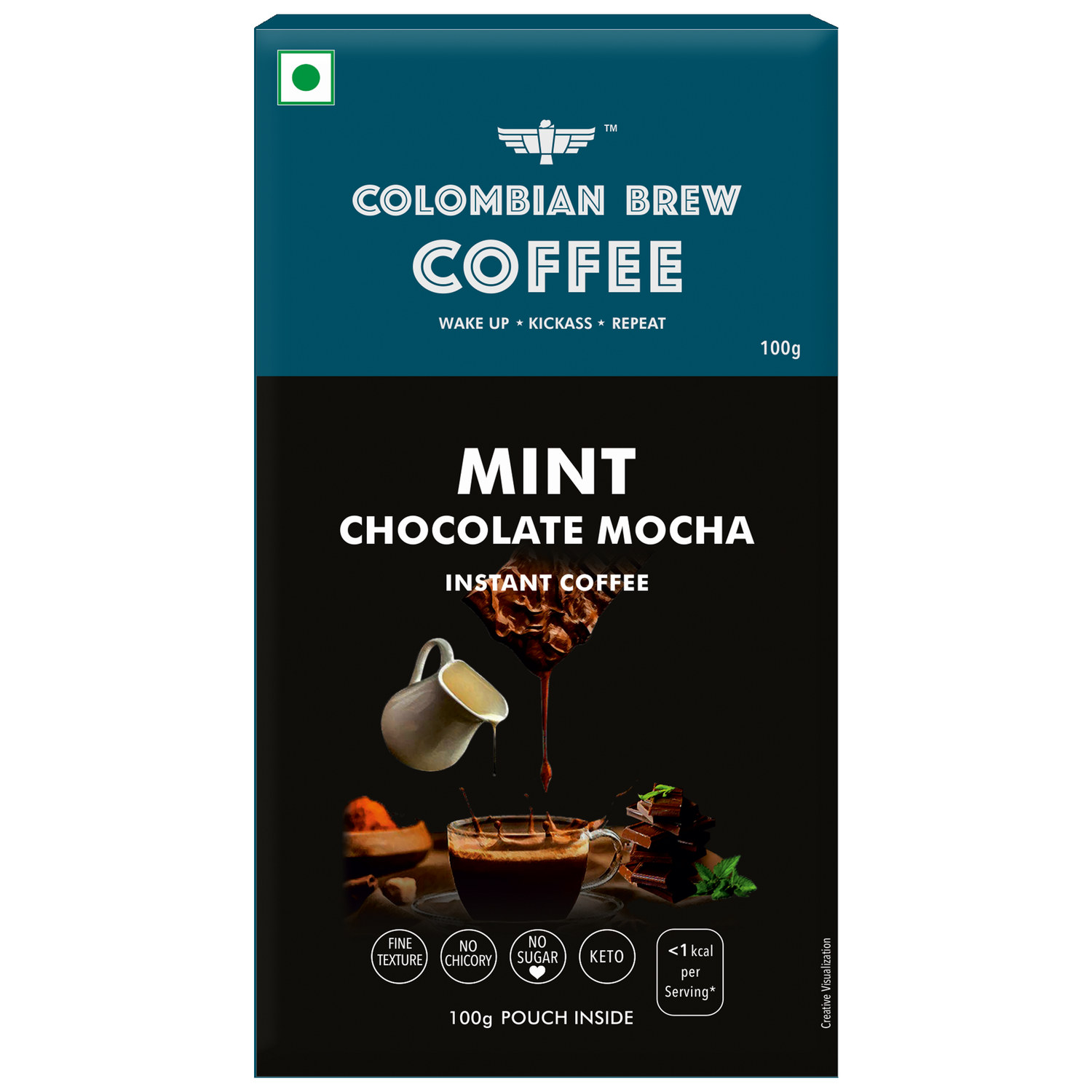 Mint Chocolate Mocha Instant Coffee Powder, No Sugar Vegan, 100g 
