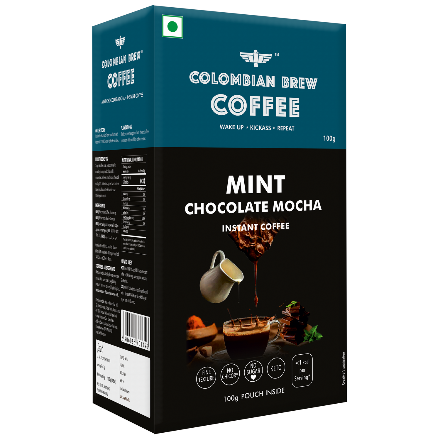 Mint Chocolate Mocha Instant Coffee Powder, No Sugar Vegan, 100g 
