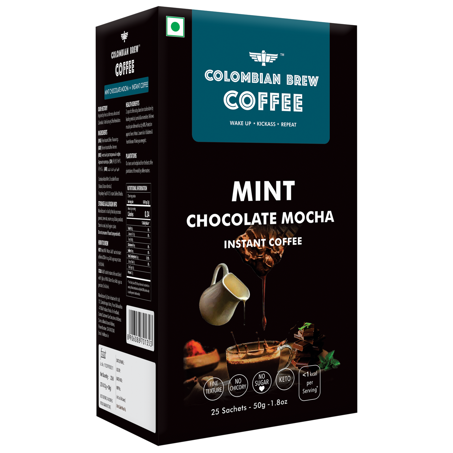 Mint Chocolate Mocha Instant Coffee, No Sugar Vegan, 50g 