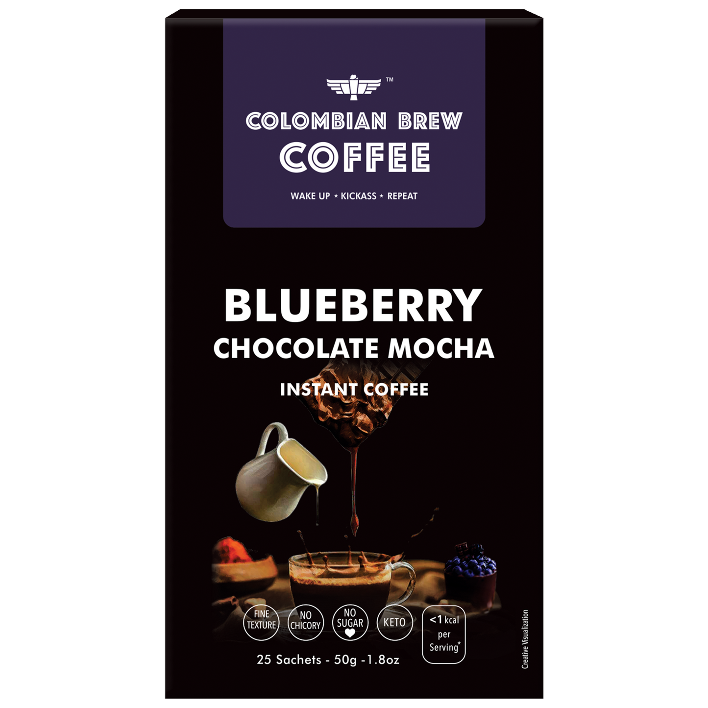 Blueberry Chocolate Mocha Instant Coffee, No Sugar Vegan, 50g 