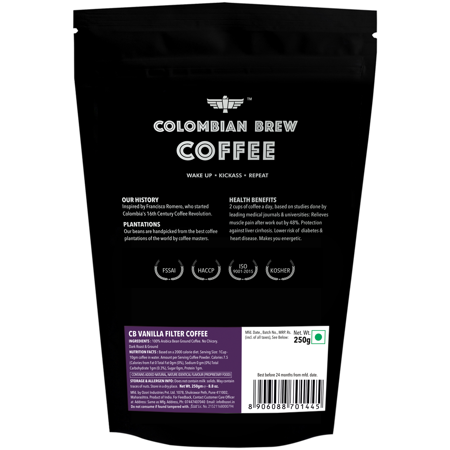 Vanilla Filter Coffee Powder, Arabica Roast & Ground, 250g (Make Espresso, French Press, Cold Brew, Hot Brew) 