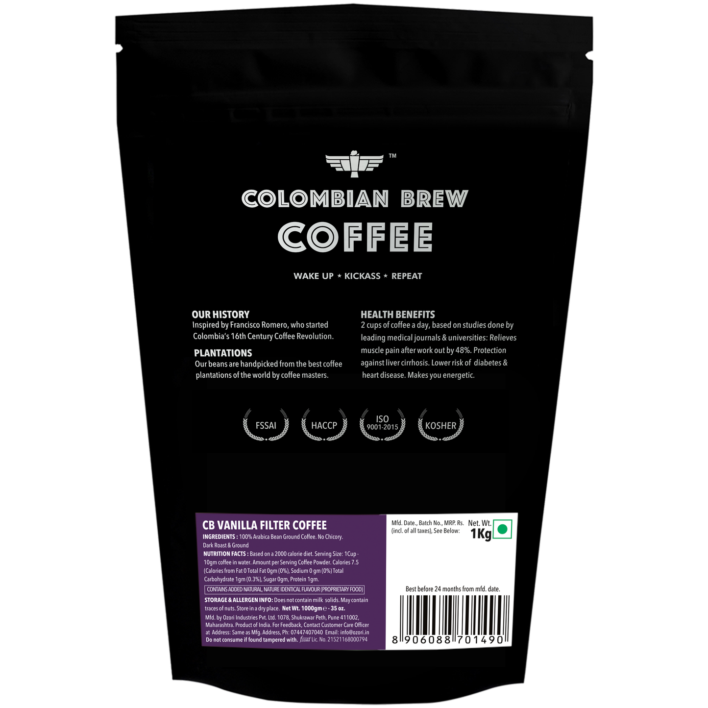 Vanilla Filter Coffee Powder, Arabica Roast & Ground, 1kg 