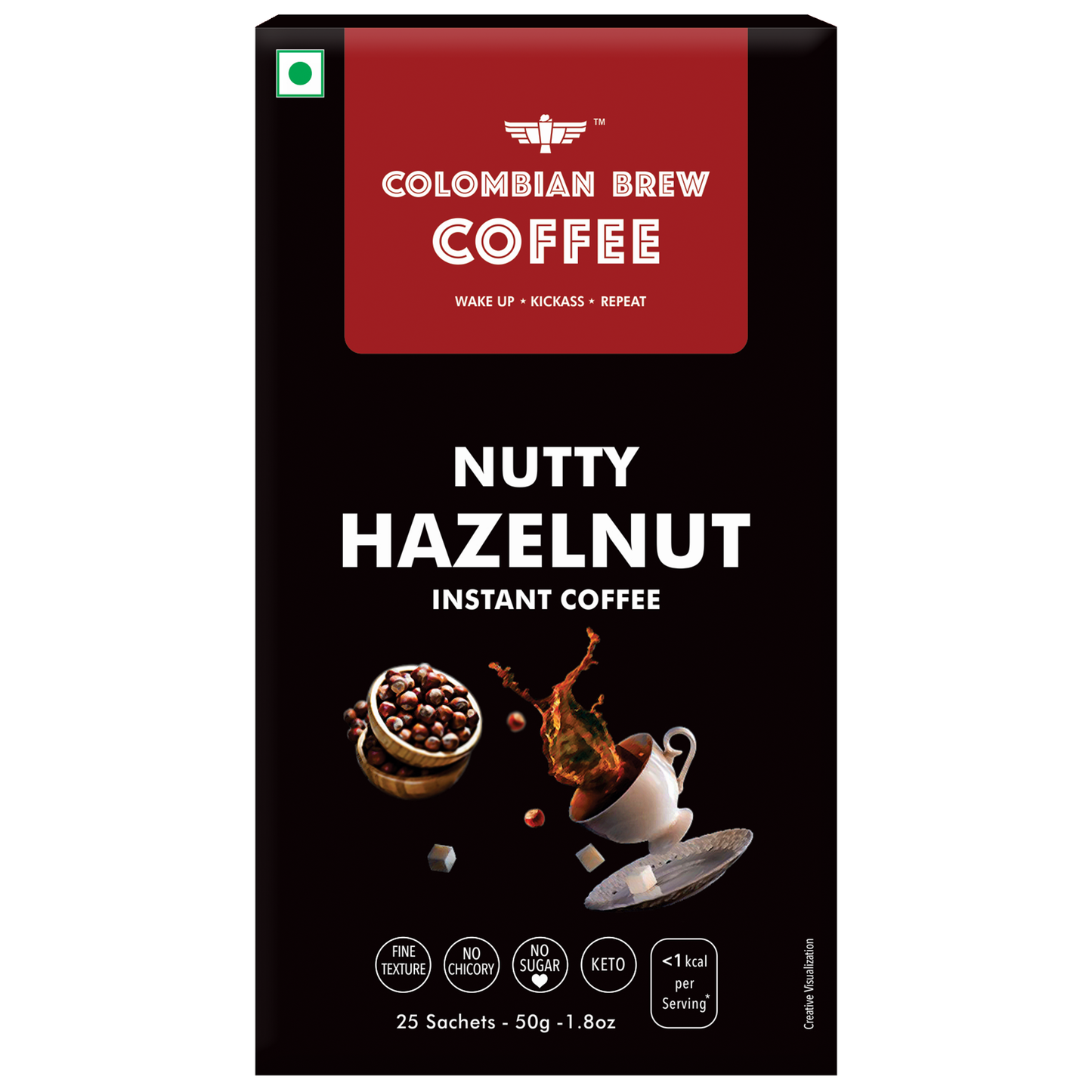 Hazelnut Instant Coffee, No Sugar Vegan, 50gm 