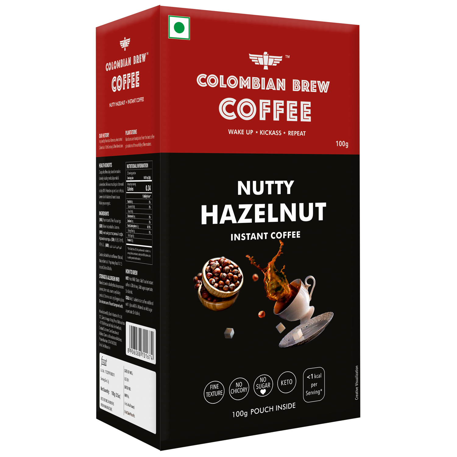 Hazelnut Instant Coffee Powder, No Sugar Vegan, 100g 