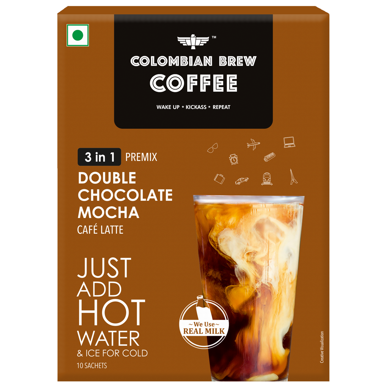 Double Chocolate Mocha Café Latte, Instant Coffee Powder Premix (3 in 1), 10 Sachets Box 